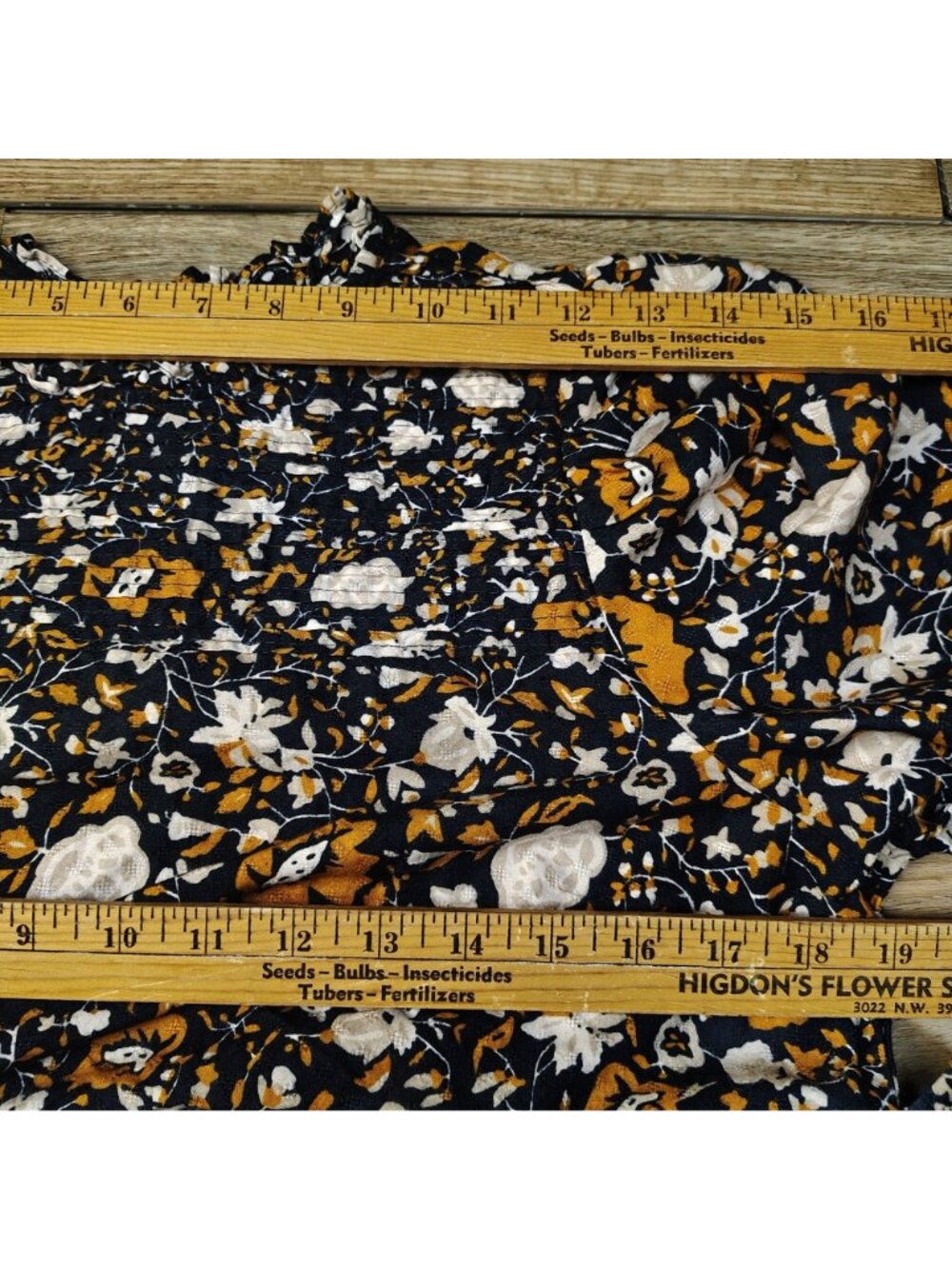 Floral Smocked Prairie Midi Dress Navy Yellow Boho Pockets Medium - Picture 3 of 9